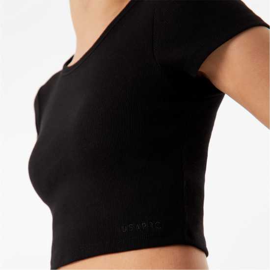 Usa Pro X Sophie Habboo Built In Bra Baby Tee Черно Дамски дрехи за бягане