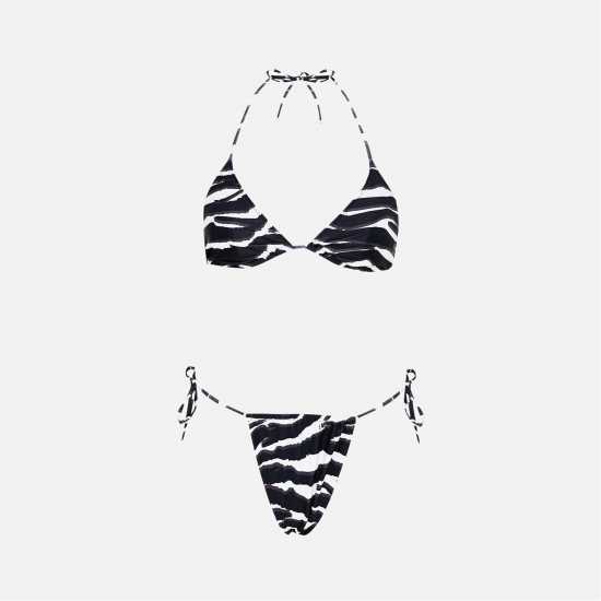 Zebra Print Triangle Tie Side Bikini Set  Бикини танкини шорти
