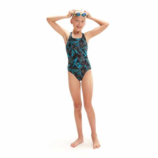 Speedo Hyper Boom Medalist Swimsuit Junior Black/Bolt Детски бански и бикини
