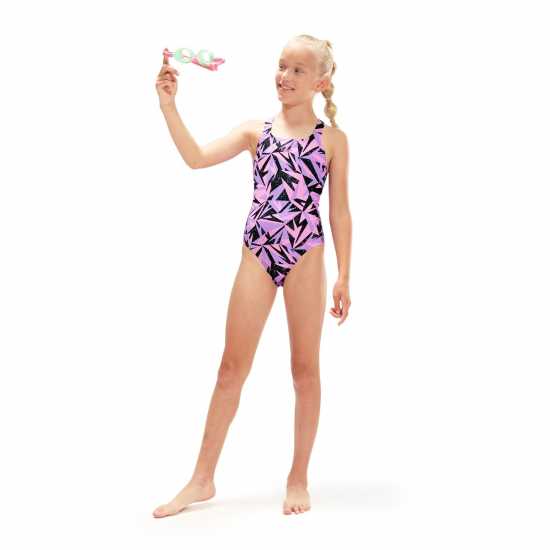 Speedo Hyper Boom Medalist Swimsuit Junior Navy/Lilac Детски бански и бикини