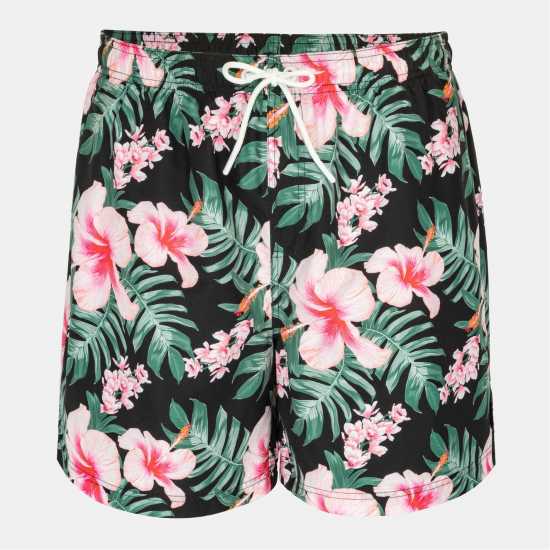 Hot Tuna Men's Above The Knee 2 Pockets Swim Shorts Blk/Pink Hib 