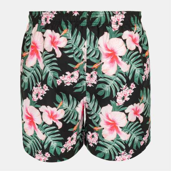 Hot Tuna Men's Above The Knee 2 Pockets Swim Shorts Blk/Pink Hib 