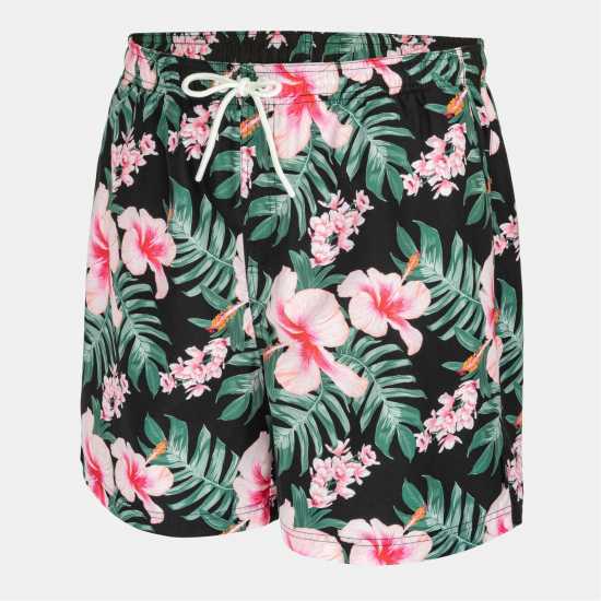 Hot Tuna Men's Above The Knee 2 Pockets Swim Shorts Blk/Pink Hib 