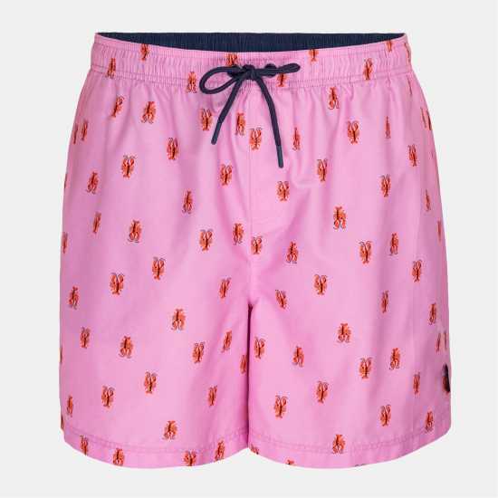 Hot Tuna Men's Above The Knee 2 Pockets Swim Shorts Pink SM Logo 