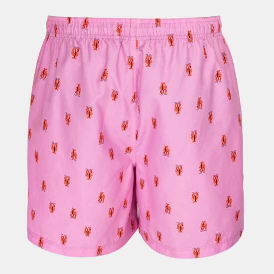 Hot Tuna Men's Above The Knee 2 Pockets Swim Shorts Pink SM Logo 