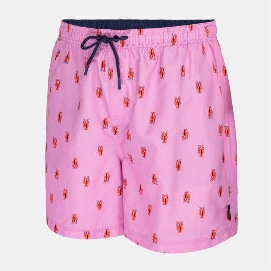 Hot Tuna Men's Above The Knee 2 Pockets Swim Shorts Pink SM Logo 