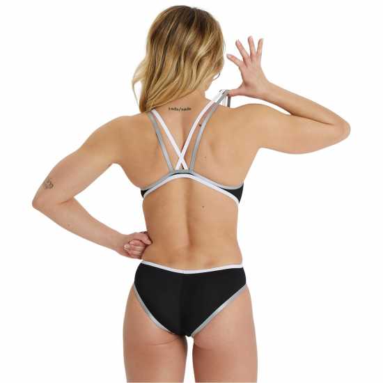 Womens Double Cross Back Swimsuit Black White Womens Double Cross Back Swimsuit Black White