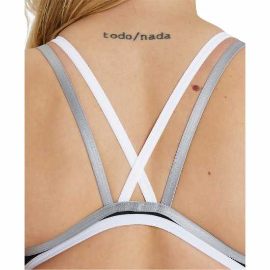 Womens Double Cross Back Swimsuit Black White Womens Double Cross Back Swimsuit Black White