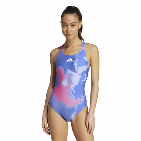 Adidas Tie-Dyed Graphic V-Back Swimsuit Womens Синьо/Бяло Дамски бански