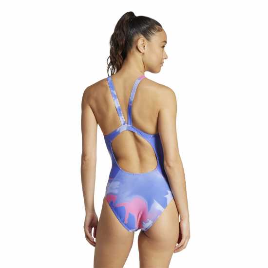 Adidas Tie-Dyed Graphic V-Back Swimsuit Womens Синьо/Бяло Дамски бански