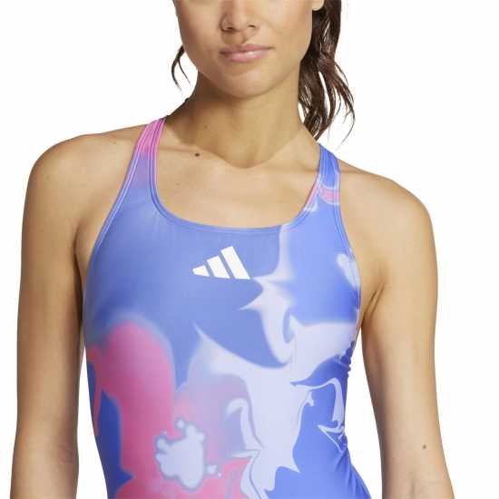 Adidas Tie-Dyed Graphic V-Back Swimsuit Womens Синьо/Бяло Дамски бански