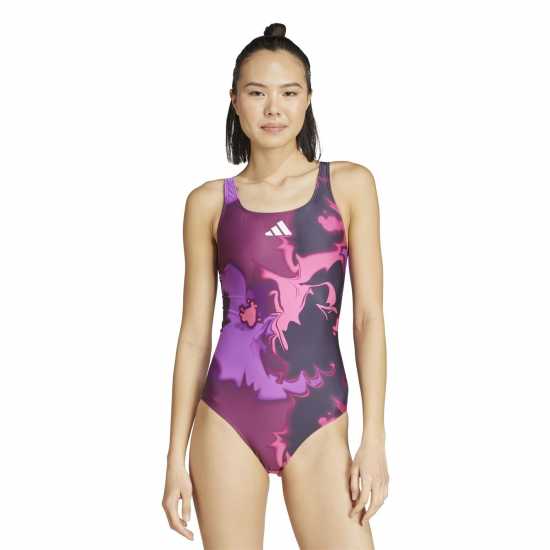 Adidas Tie-Dyed Graphic V-Back Swimsuit Womens Aurora Ivy Дамски бански