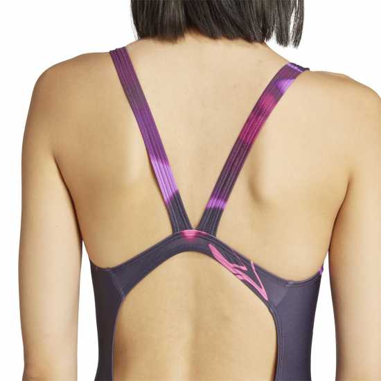 Adidas Tie-Dyed Graphic V-Back Swimsuit Womens Aurora Ivy Дамски бански