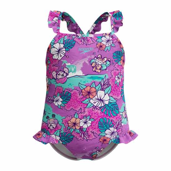Speedo Girls Learn To Swim Printed Frill Thinstrap  Детски бански и бикини