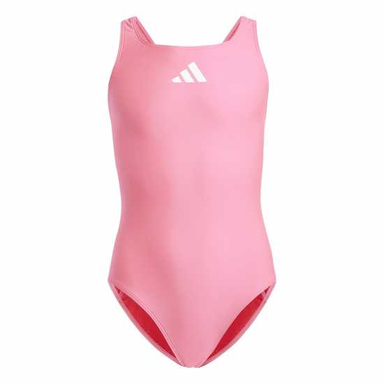 Adidas Детски Плувен Костюм 3 Bar Swim Suit Junior Розово/Бяло Детски бански и бикини
