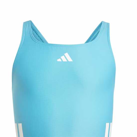 Adidas Бански Костюм Момиче Three Stripe Swimsuit Junior Girls Cyan/White Детски бански и бикини
