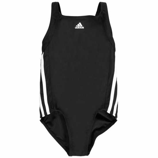 Adidas Бански Костюм Момиче Three Stripe Swimsuit Junior Girls Черно / Бяло Детски бански и бикини