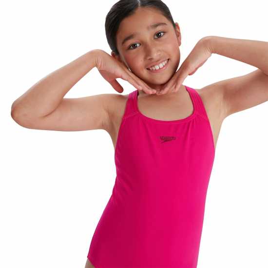 Speedo Girls Endurance Plus Medalist  Swimsuit Electric Pink Детски бански и бикини