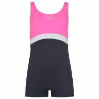 Slazenger Бански Костюм Момичета Boyleg Swimming Suit Junior Girls Розово/Бяло Детски бански и бикини