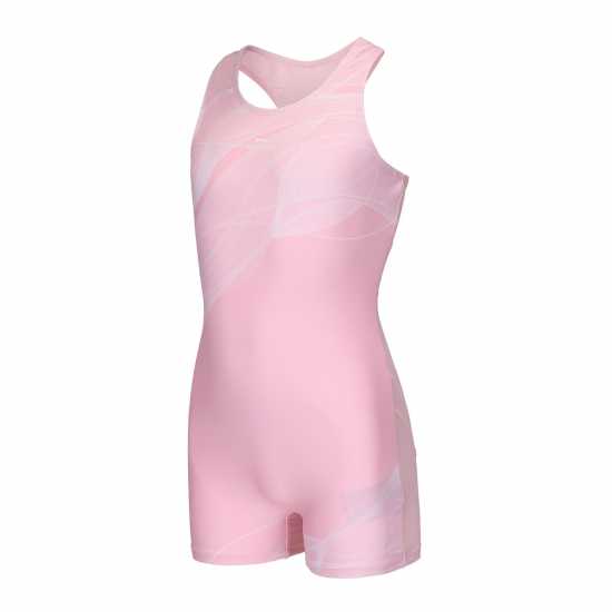 Slazenger Бански Костюм Момичета Boyleg Swimming Suit Junior Girls Розово/Бяло Детски бански и бикини