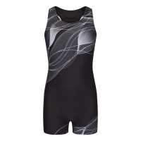 Slazenger Бански Костюм Момичета Lycra® Xtra Life™ Boyleg Swimming Suit Junior Girls Черно/Сиво Детски бански и бикини