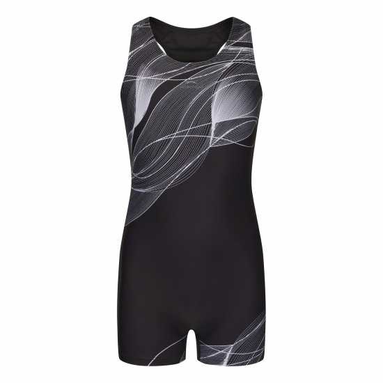 Slazenger Бански Костюм Момичета Lycra® Xtra Life™ Boyleg Swimming Suit Junior Girls Черно/Сиво Детски бански и бикини