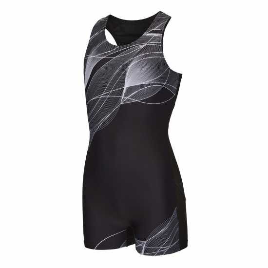 Slazenger Бански Костюм Момичета Lycra® Xtra Life™ Boyleg Swimming Suit Junior Girls Черно/Сиво Детски бански и бикини
