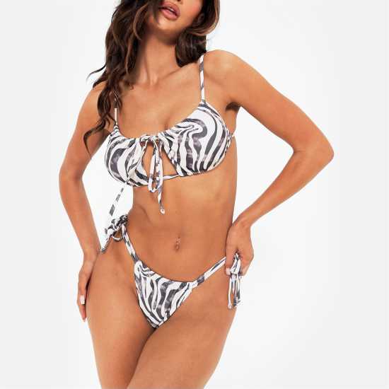 I Saw It First Zebra Print Tie Front Bikini Set  Дамски бански