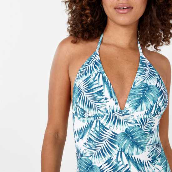 Soulcal Tie Shoulder Swimsuit Leaf Print - Дамско облекло плюс размер