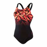Speedo Дамски Бански Костюм Hb Place Muscle Back Swimsuit Ladies Black/Lava Red Дамски бански