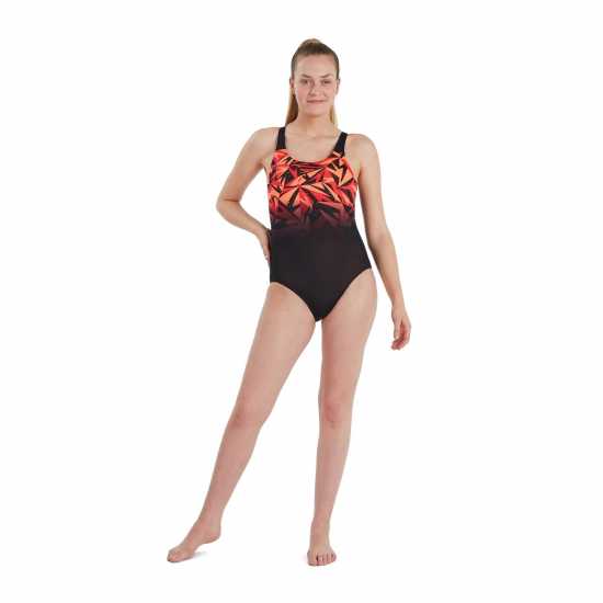 Speedo Дамски Бански Костюм Hb Place Muscle Back Swimsuit Ladies Black/Lava Red - Дамски бански