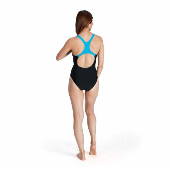 Speedo Medium Logo One Piece Swimsuit Womens Black/Pool Дамски бански
