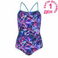 Slazenger Дамски Бански Костюм Boundback Swimsuit Ladies Blue/Plum Мъжки къси панталони