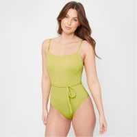 Textured Belted Swimsuit Lime Дамско облекло плюс размер