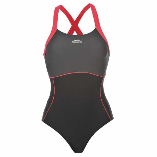 Slazenger Дамски Бански Костюм Lycra® Xtra Life ™ X Back Swimsuit Ladies Черно Дамски бански