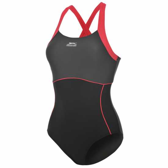Slazenger Дамски Бански Костюм Lycra® Xtra Life ™ X Back Swimsuit Ladies Черно Дамски бански