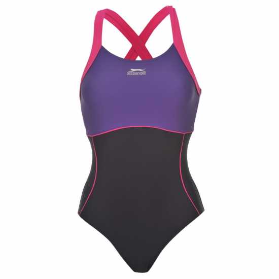 Slazenger Дамски Бански Костюм Lycra® Xtra Life ™ X Back Swimsuit Ladies Морска синьо Дамски бански