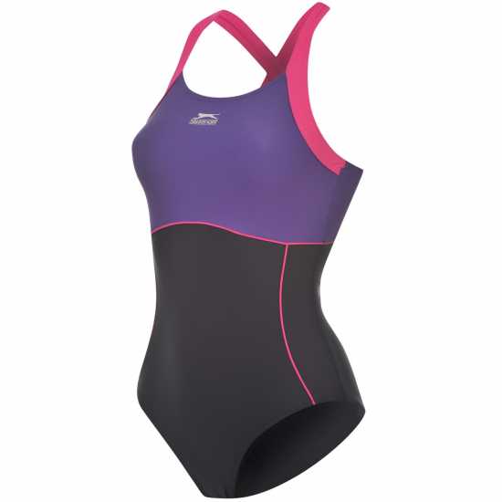 Slazenger Дамски Бански Костюм Lycra® Xtra Life ™ X Back Swimsuit Ladies Морска синьо Дамски бански