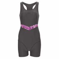 Slazenger Splice Boyleg Swimsuit Womens Grey/Purple Дамски бански