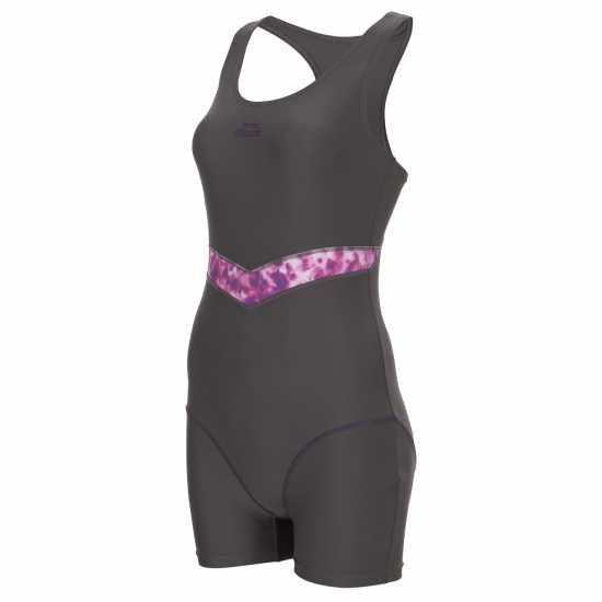 Slazenger Splice Boyleg Swimsuit Womens Grey/Purple Дамски бански