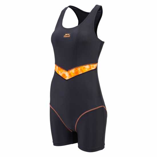Slazenger Splice Boyleg Swimsuit Womens Black/Orange - Дамски бански