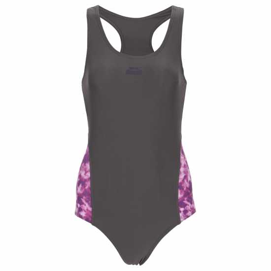 Slazenger Splice Racer Back Swimsuit Womens Grey/Purple Дамски бански