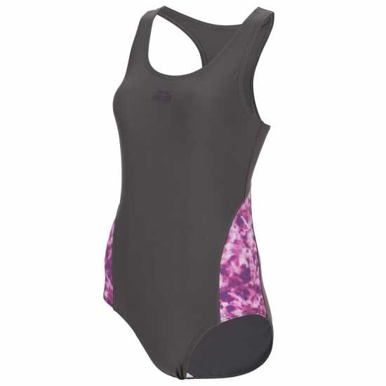 Slazenger Splice Racer Back Swimsuit Womens Grey/Purple Дамски бански