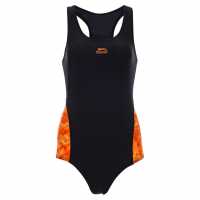 Slazenger Splice Racer Back Swimsuit Womens Black/Orange Дамски бански