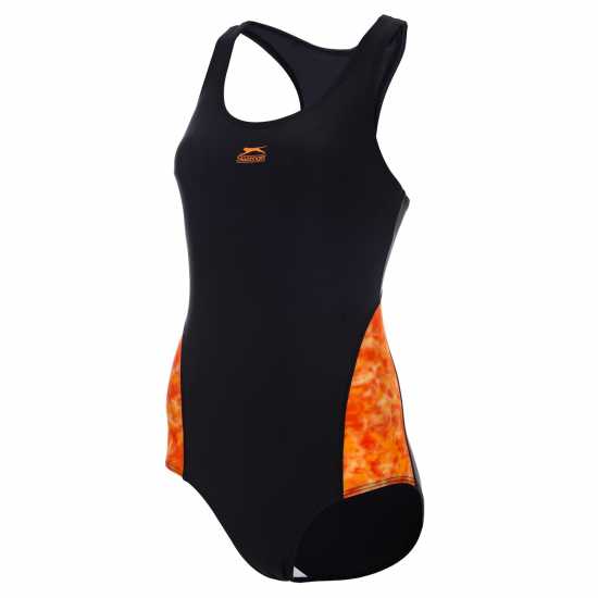 Slazenger Splice Racer Back Swimsuit Womens Black/Orange Дамски бански