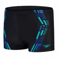 Speedo Мъжки Шорти Tech Print Aquashorts Mens Черно/Синьо Мъжки плувни шорти и клинове
