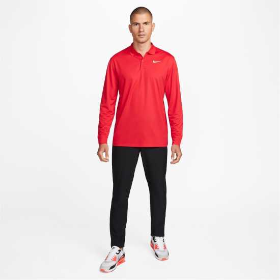 Nike Dri-FIT Victory Men's Long-Sleeve Golf Polo Uni Red/White Мъжко облекло за едри хора