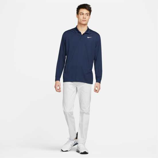 Nike Dri-FIT Victory Men's Long-Sleeve Golf Polo Navy/White Мъжко облекло за едри хора