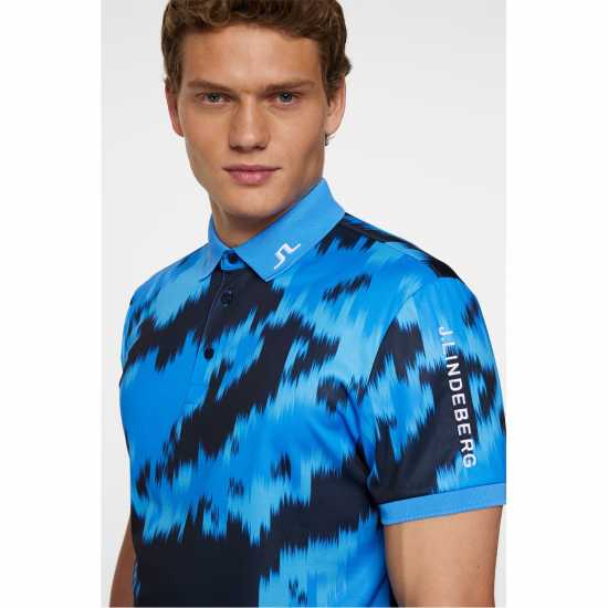 J Lindeberg Golf Tech Print Polo Sn52 Warp Sonic Blue J Lindeberg Golf Tech Print Polo Sn52 Warp Sonic Blue