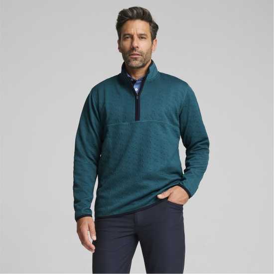 Puma X Ap Jacquard quarter Zip Polo Shirt Mens Cold Green Puma Мъжка Блуза С Яка X Ap Jacquard Quarter Zip Polo Shirt Mens Cold Green